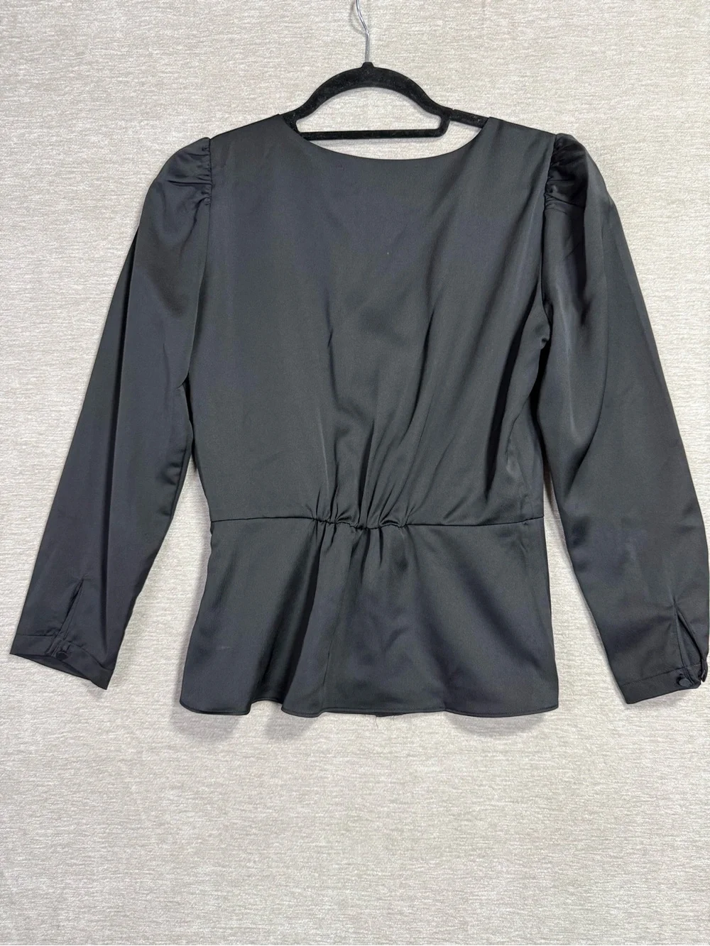 J.Crew Black V Neck Button Front Peplum Blouse Puff Sleeve Top Size 0 Petite